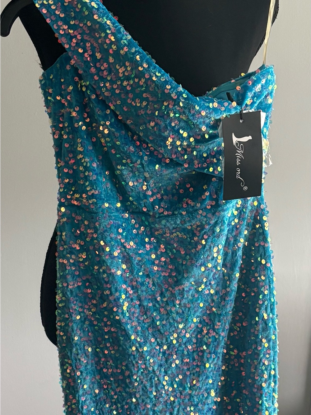 Moss and Co. Teal Sequin One-Shoulder Dress
